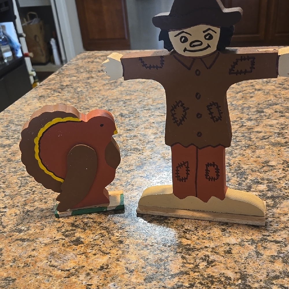 Wooden Scarecrow and Turkey Toy Set